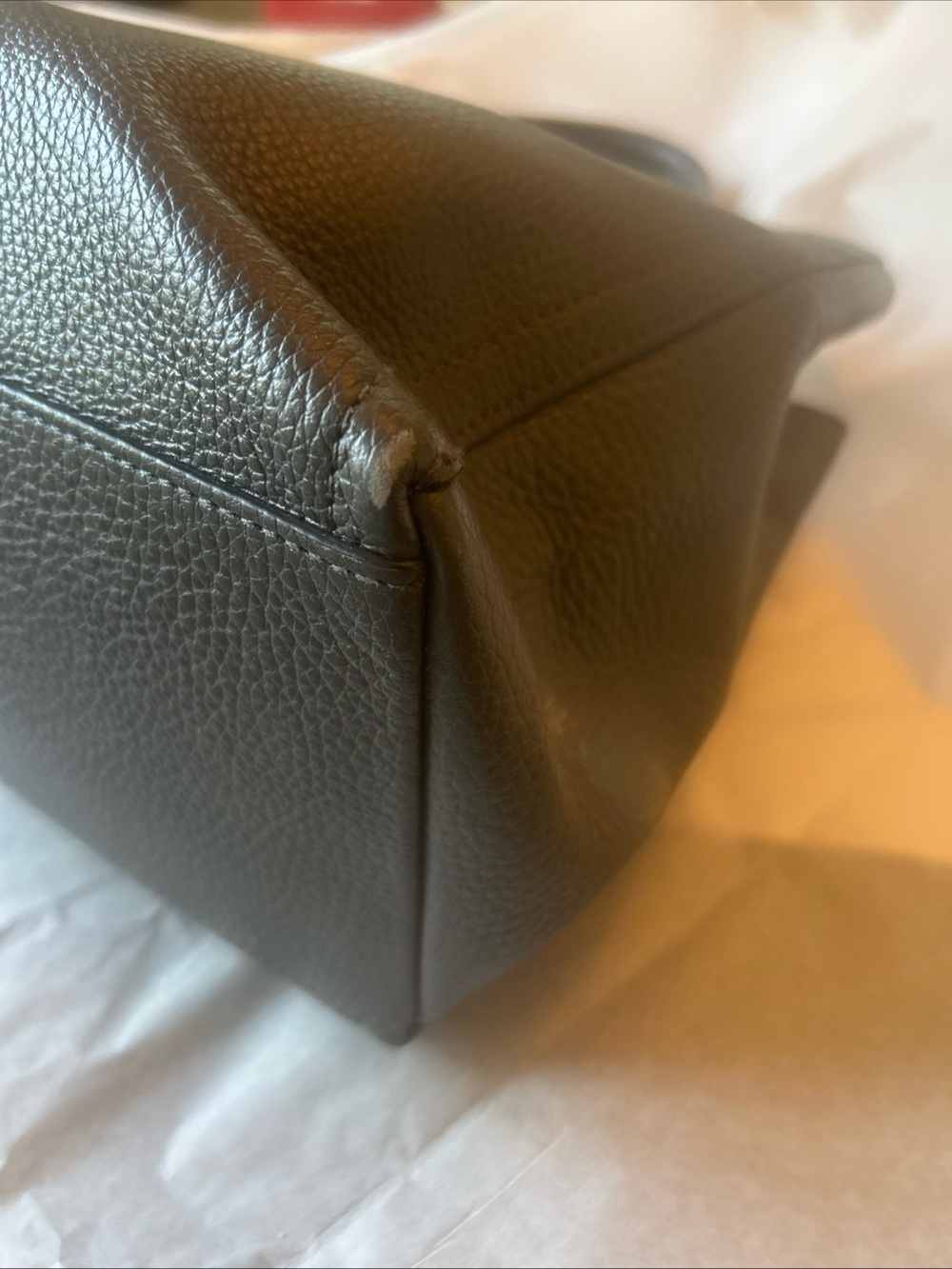 Furla Alba Dark Gray Pebbled Leather Tote with Gold Logo - Picture 10 of 11